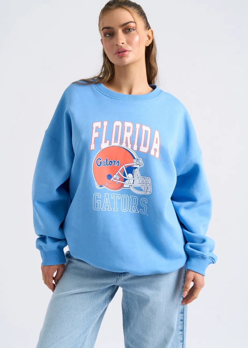 Tops>Urban Bliss Blue Florida Oversized Sweatshirt