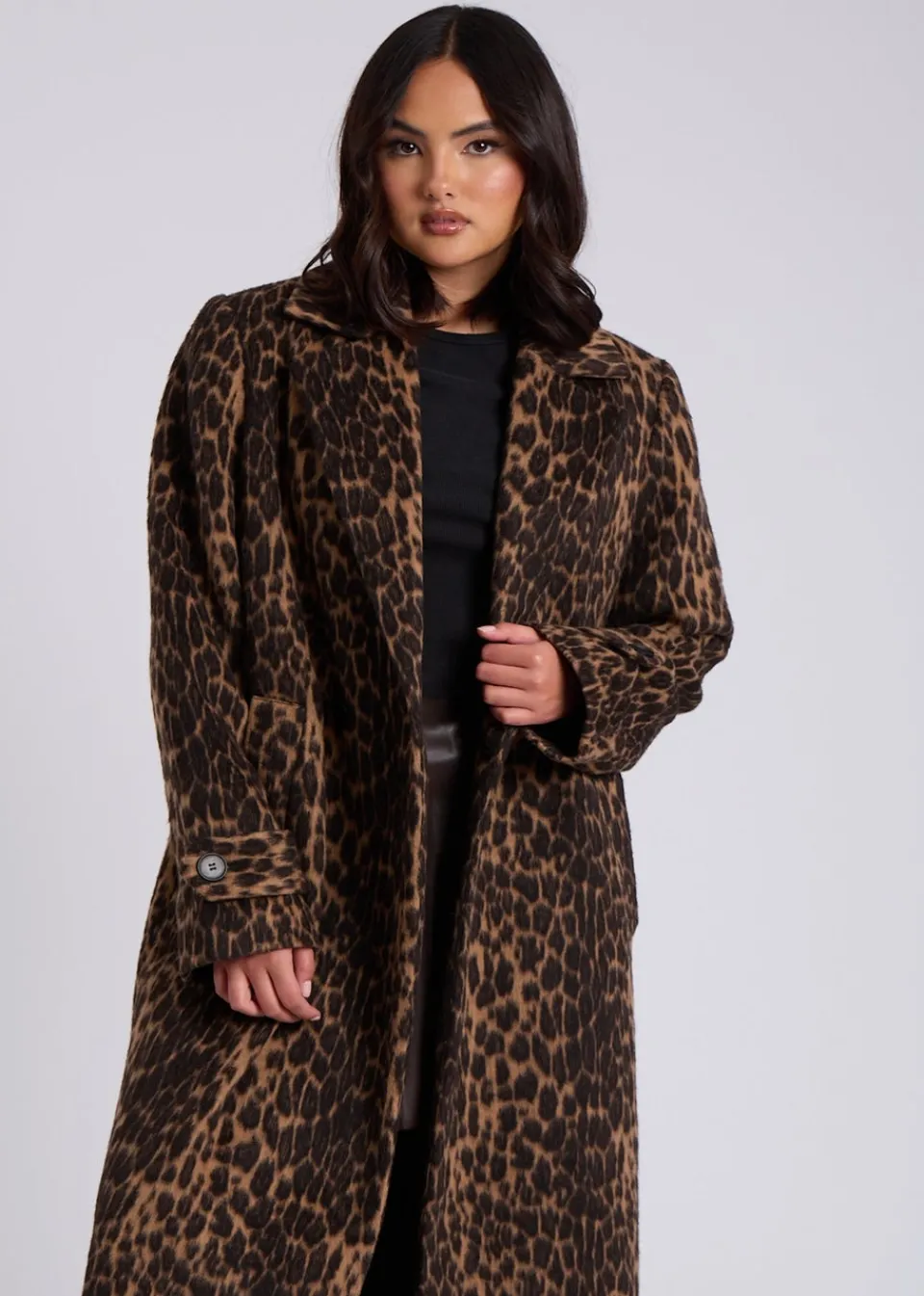 Coats & Jackets>Urban Bliss Brown Leopard Print Formal Coat
