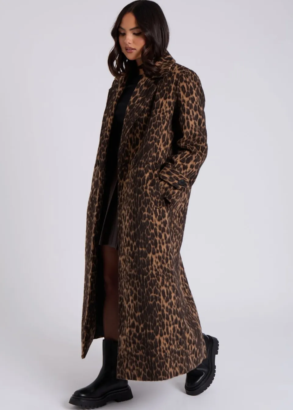 Coats & Jackets>Urban Bliss Brown Leopard Print Formal Coat