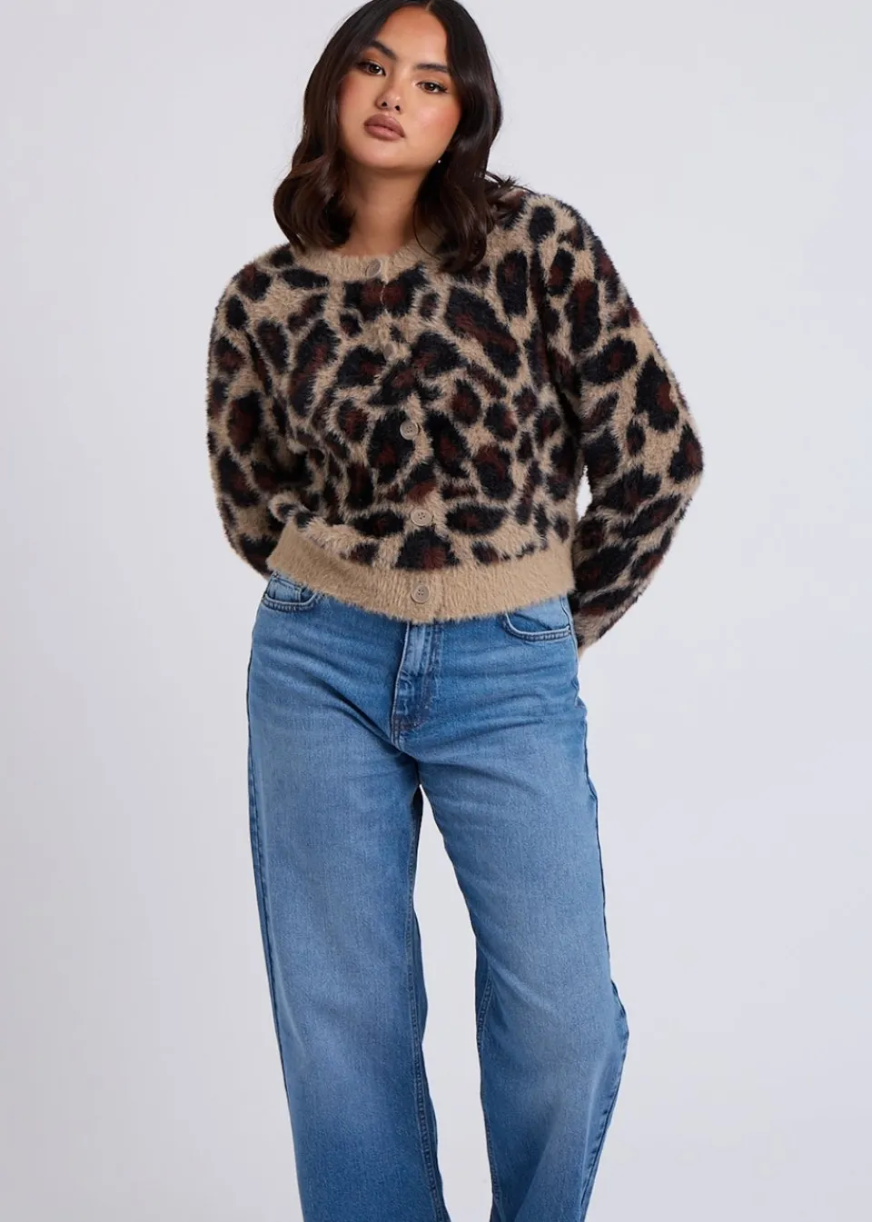 Knitwear>Urban Bliss Brown Leopard Print Cardigan