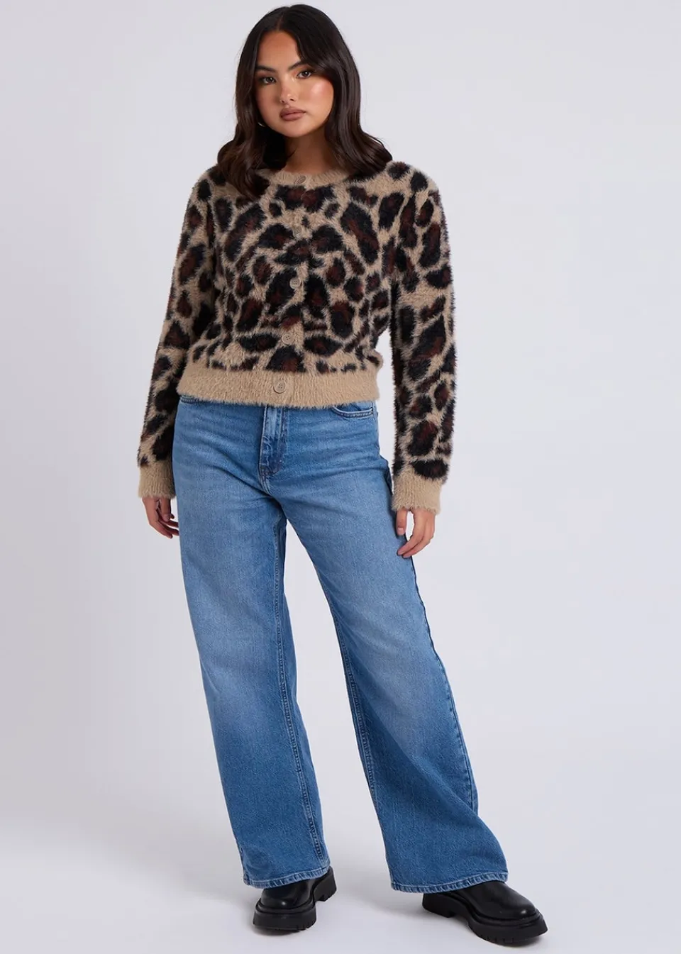 Knitwear>Urban Bliss Brown Leopard Print Cardigan