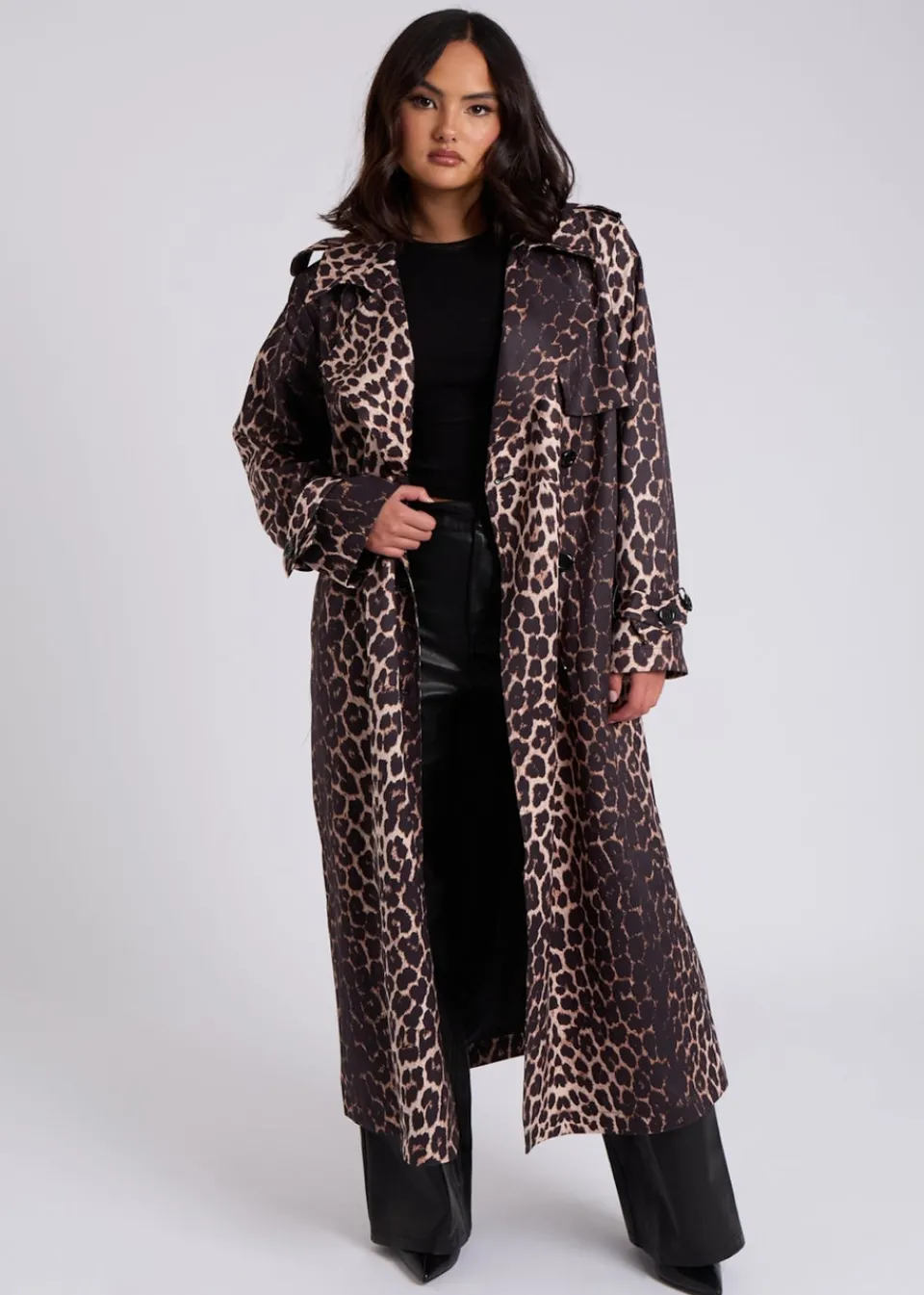 Coats & Jackets>Urban Bliss Brown Leopard Print Trench
