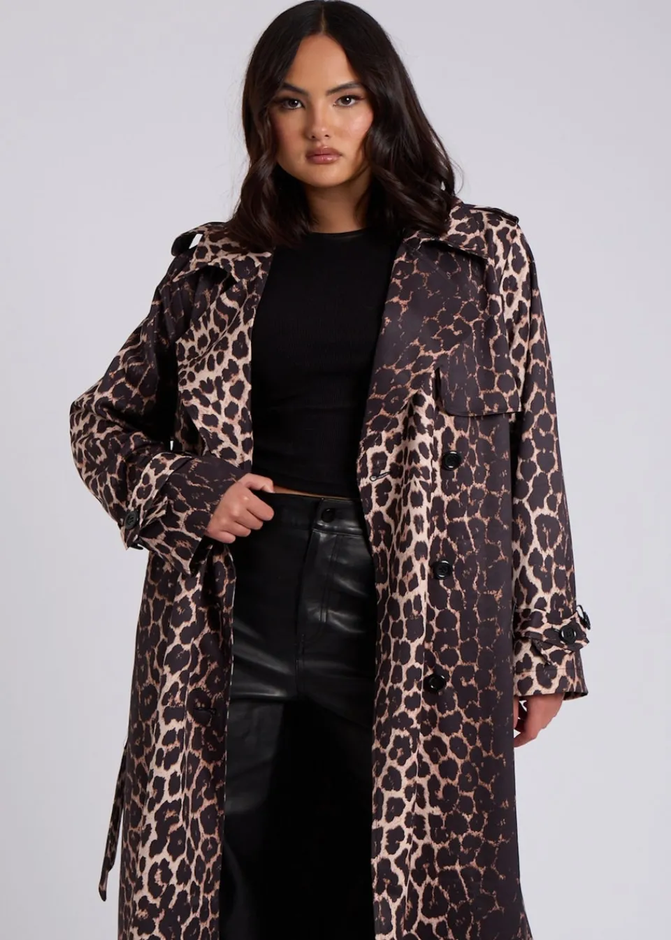 Coats & Jackets>Urban Bliss Brown Leopard Print Trench