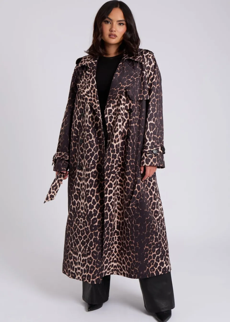 Coats & Jackets>Urban Bliss Brown Leopard Print Trench