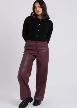 Trousers>Urban Bliss Burgundy PU Wide Leg Elasticated Trouser