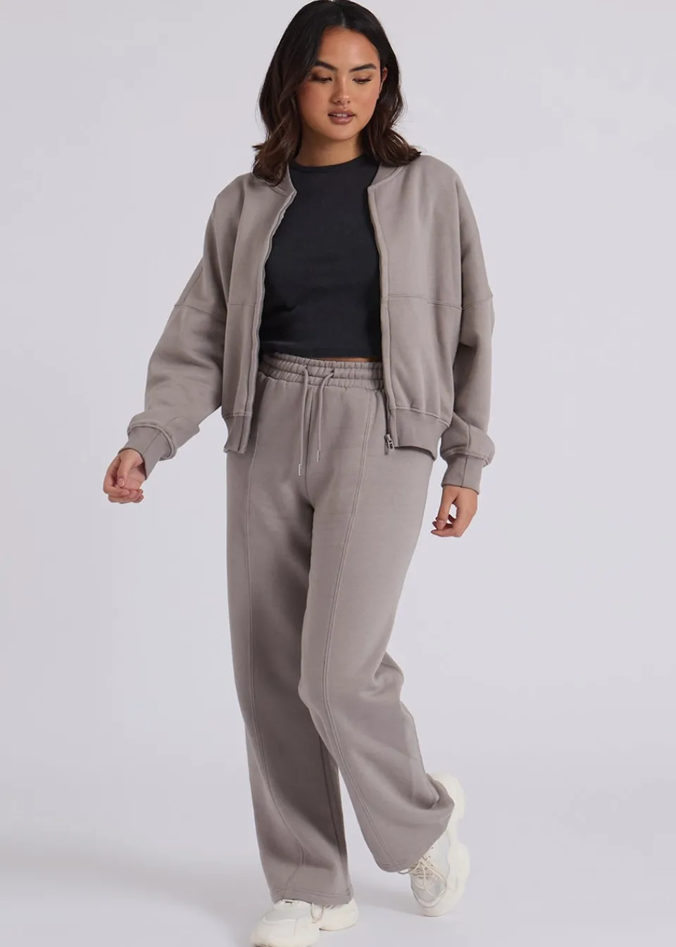 Tops>Urban Bliss Charcoal Grey Bomber & Wide Leg Jogger Set