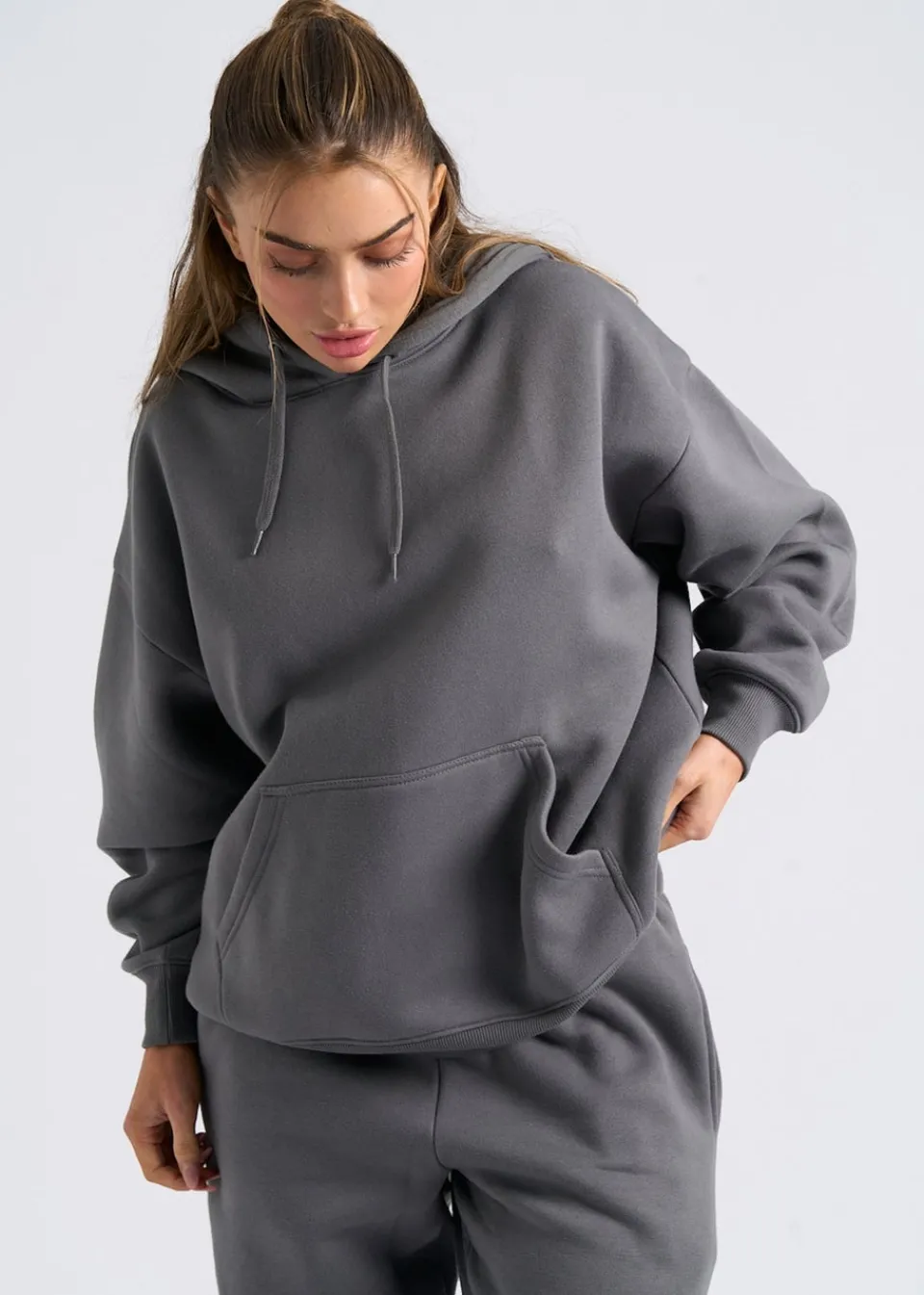 Tops>Urban Bliss Charcoal Oversized Hoodie