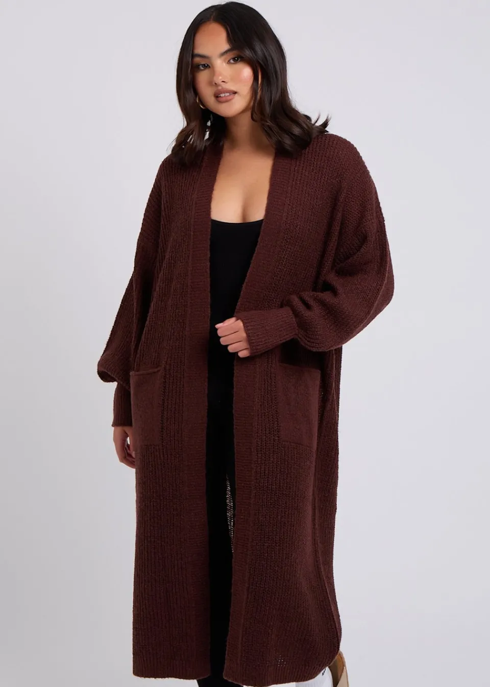 Tops>Urban Bliss Chocolate Chunky Longline Cardigan