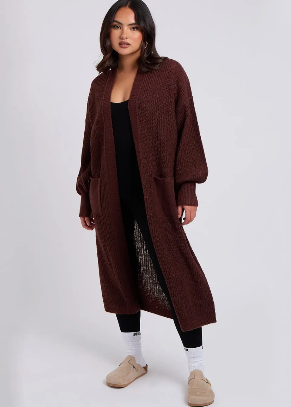 Tops>Urban Bliss Chocolate Chunky Longline Cardigan