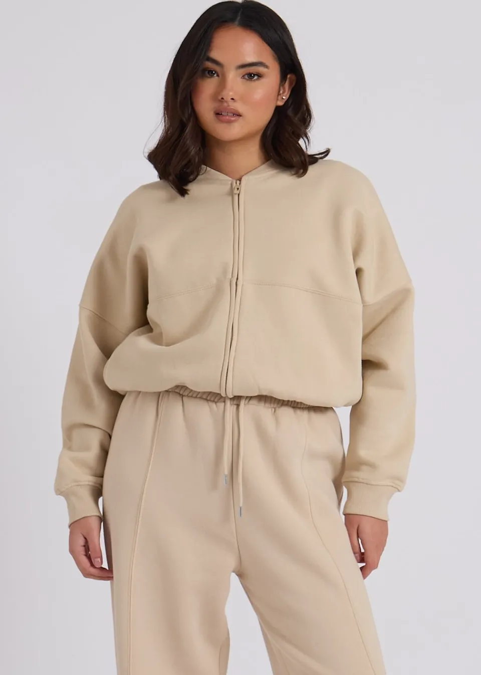 Tops>Urban Bliss Cream Bomber & Wide Leg Jogger Set
