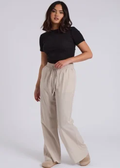 Trousers>Urban Bliss Drawstring Wide Leg Trouser Cream