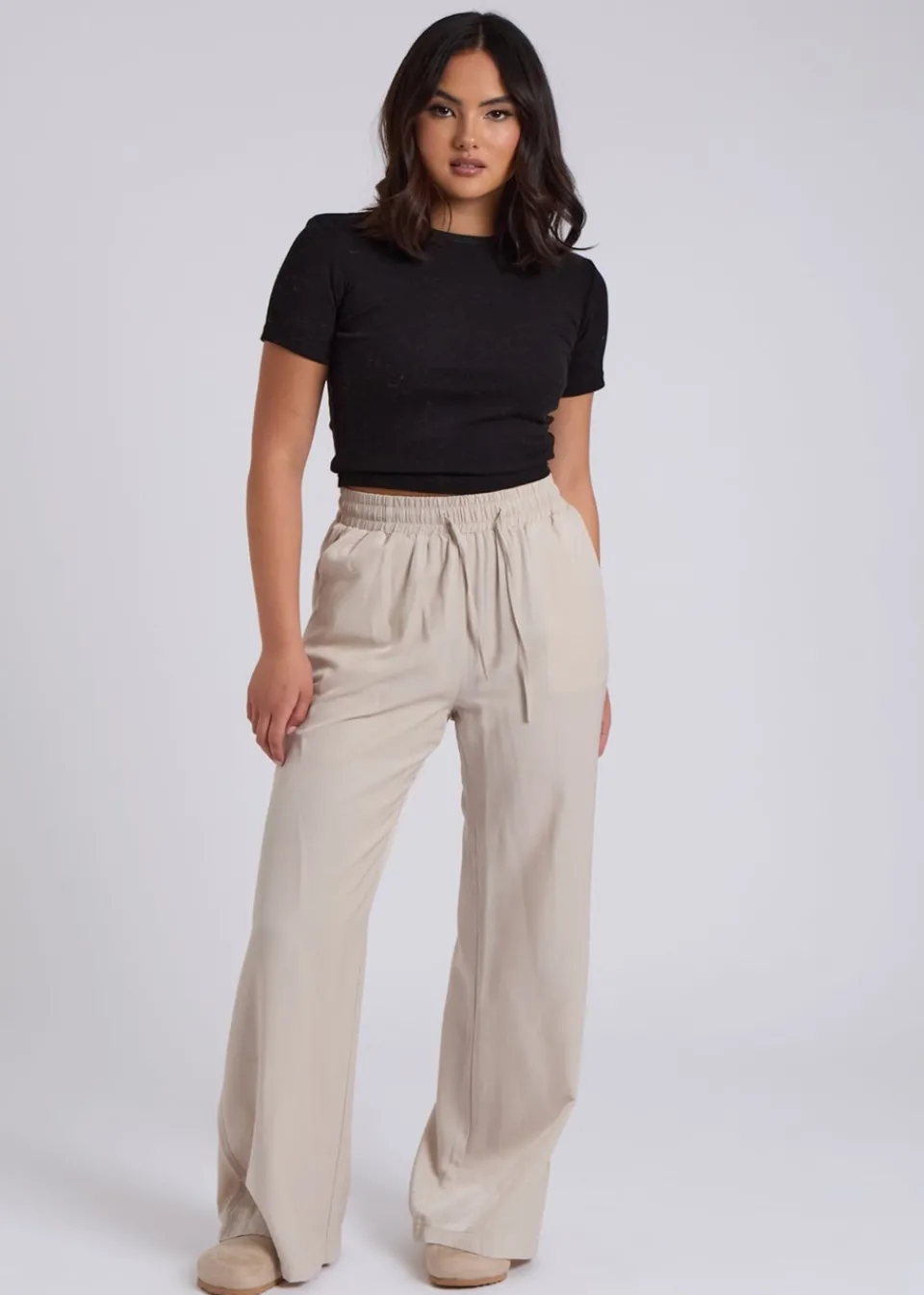 Trousers>Urban Bliss Drawstring Wide Leg Trouser Cream