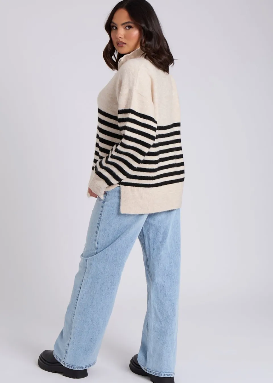 Tops>Urban Bliss Cream Half Zip Stripe Jumper