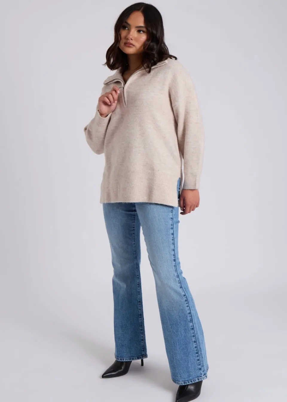 Tops>Urban Bliss Cream Half Zip Jumper