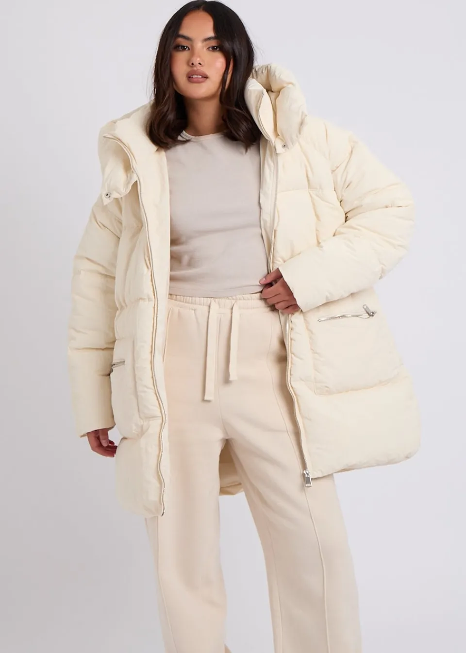 Coats & Jackets>Urban Bliss Cream Mid Length Puffer
