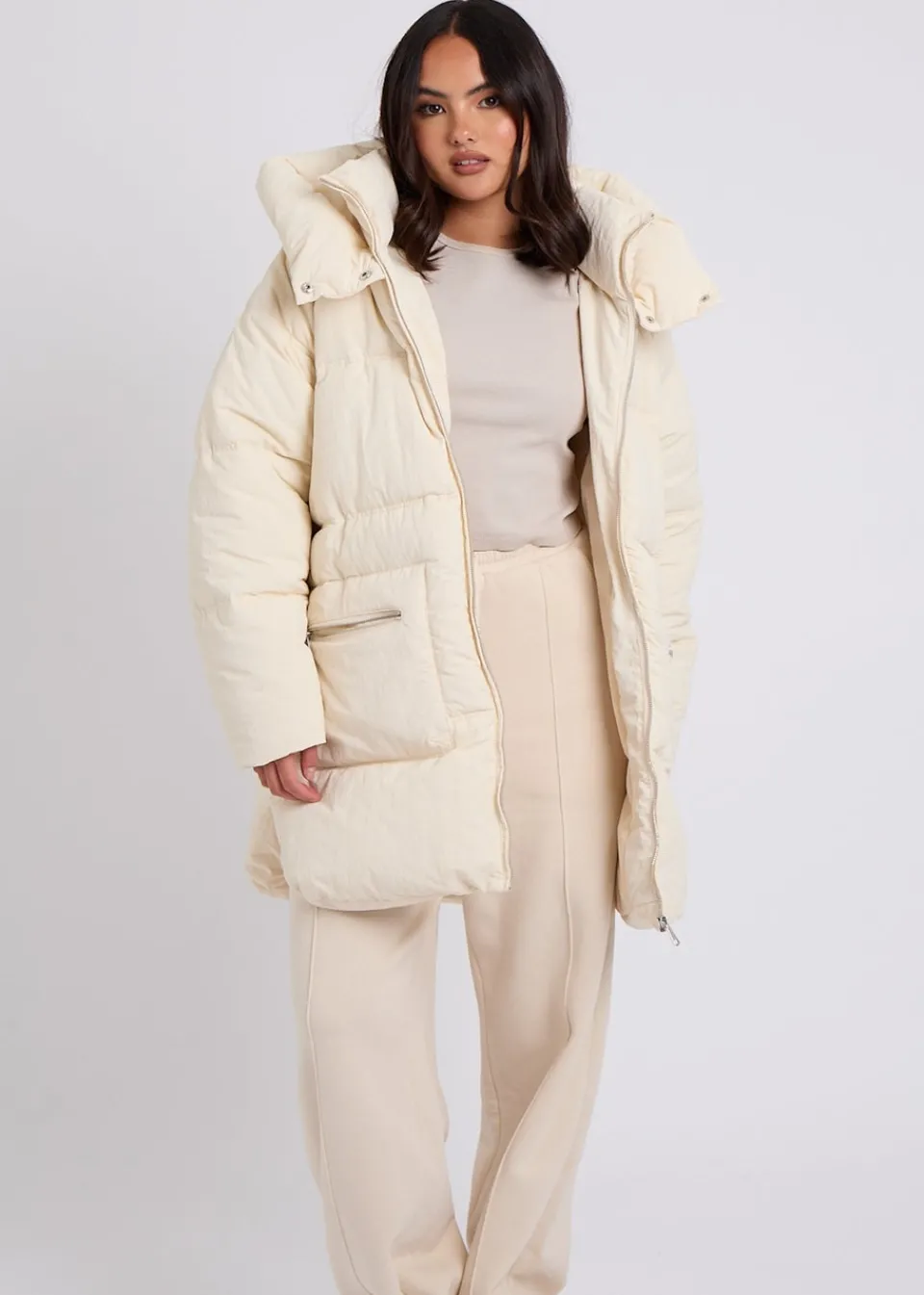 Coats & Jackets>Urban Bliss Cream Mid Length Puffer