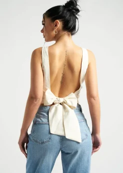 Tops>Urban Bliss Satin Tie Back Top Cream