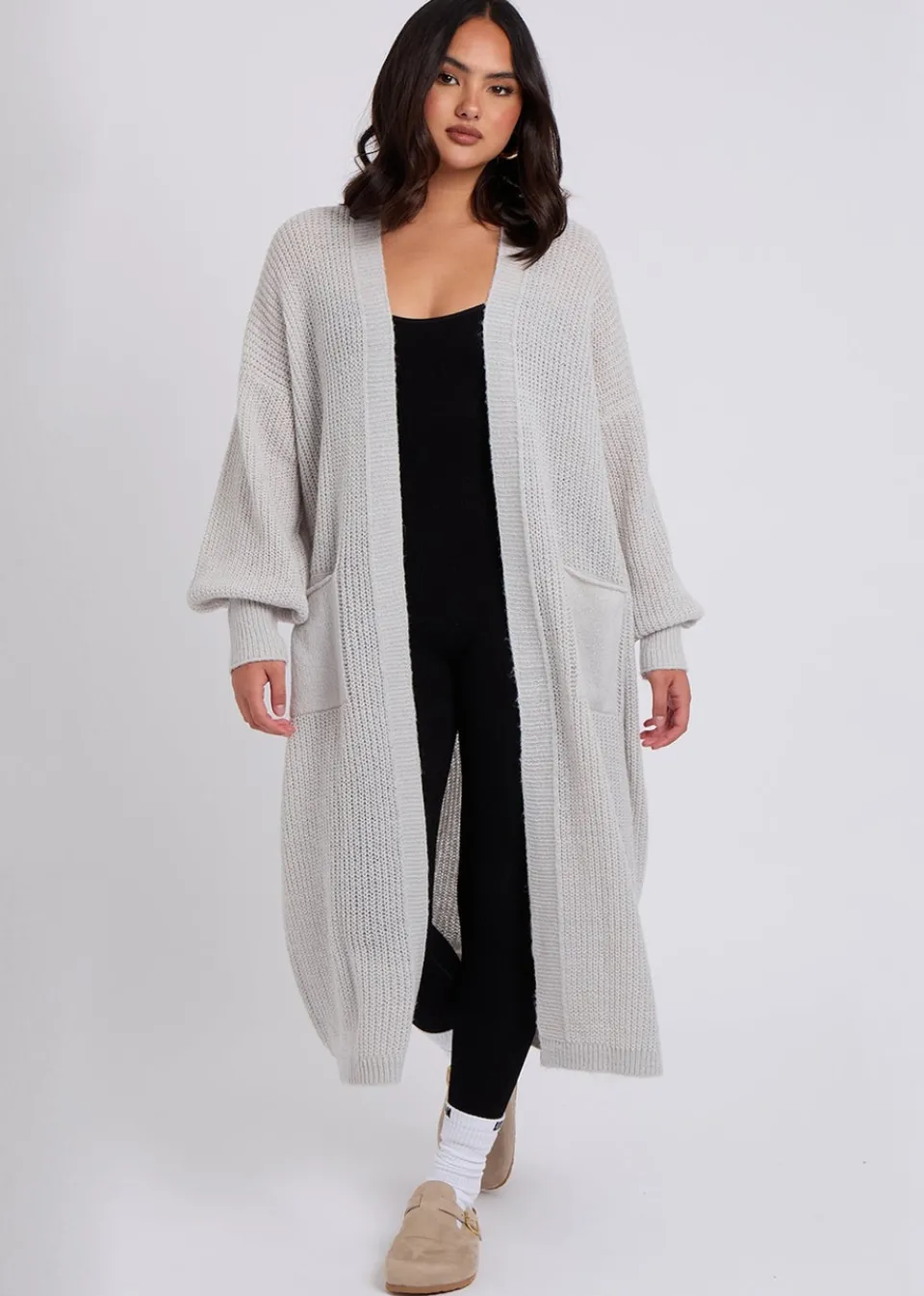 Tops>Urban Bliss Grey Chunky Longline Cardigan