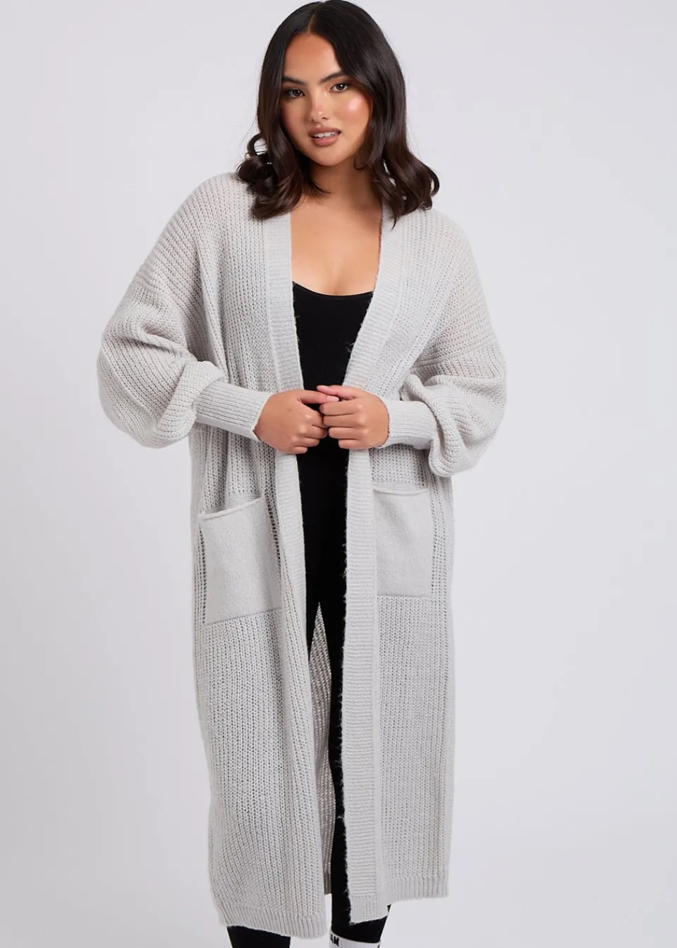 Tops>Urban Bliss Grey Chunky Longline Cardigan