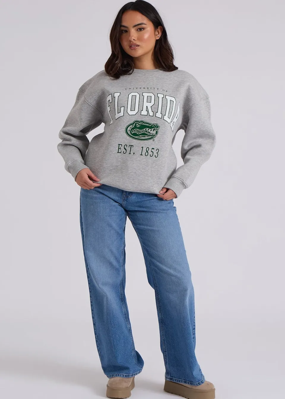 Tops>Urban Bliss Grey Florida Oversized Sweatshirt