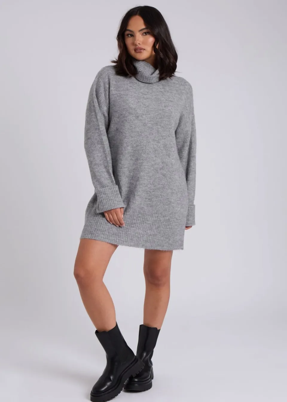 Knitwear>Urban Bliss Grey Mini Roll Neck Dress