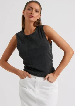 Tops>Urban Bliss Washed Ribbed Racer Vest Grey