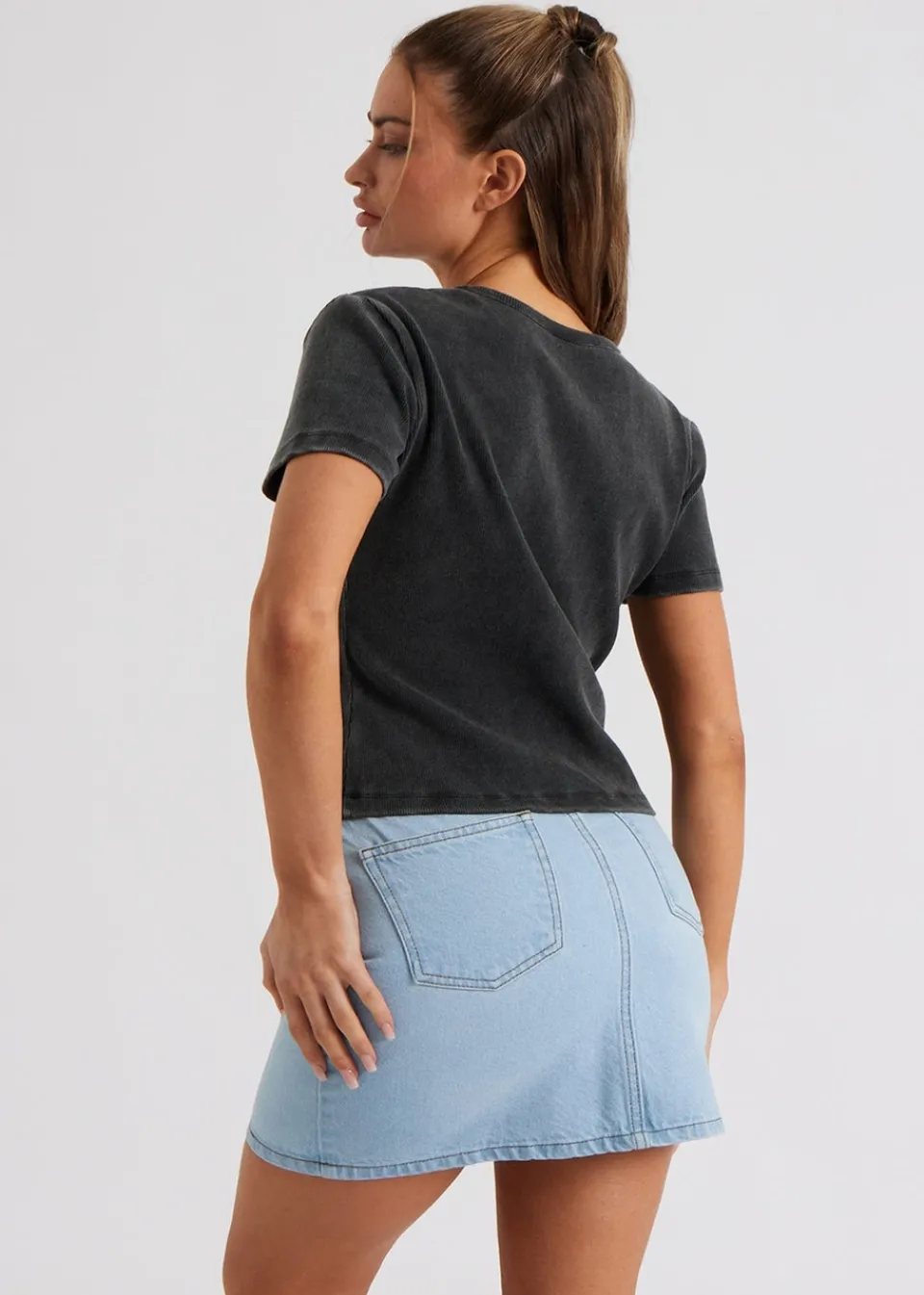 T-Shirts>Urban Bliss Washed Ribbed Tee Grey
