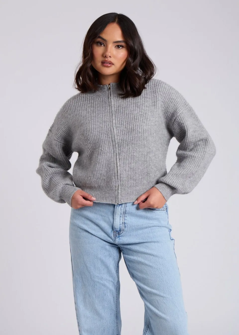 Tops>Urban Bliss Grey Zip Through Cardigan