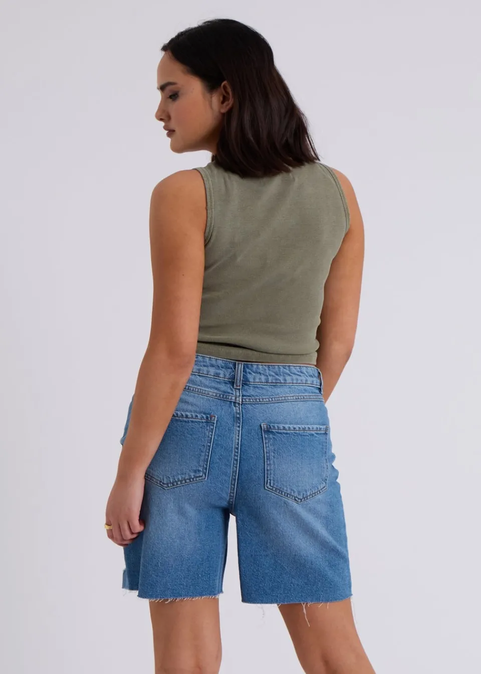 Tops>Urban Bliss Washed Ribbed Racer Vest Khaki