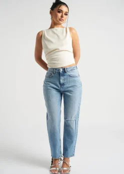 Jeans & Jeggings>Urban Bliss Mid Blue Ripped Mom Jean