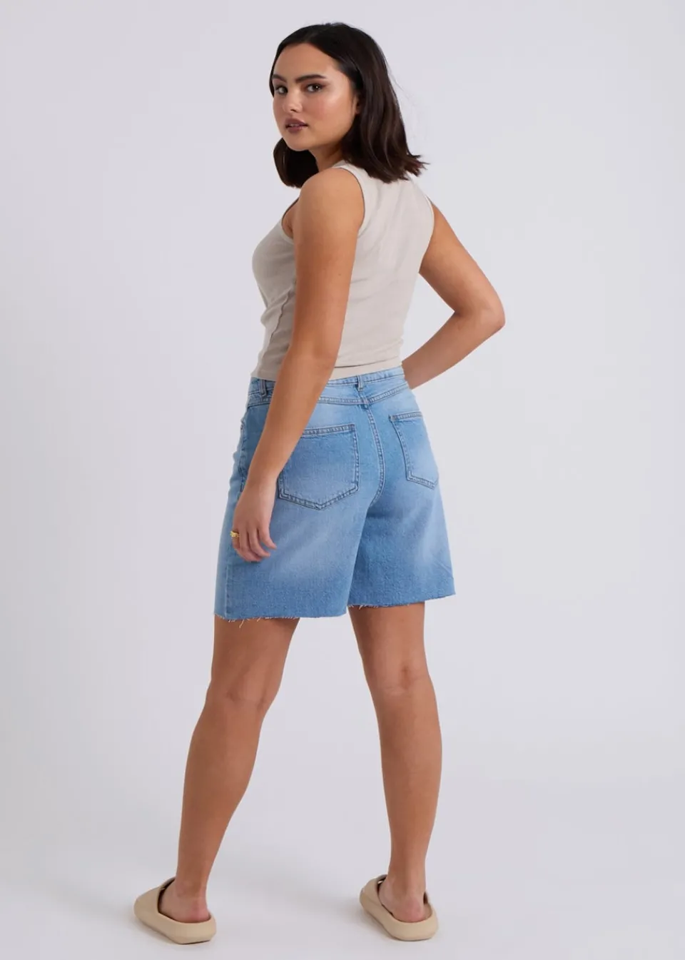 Tops>Urban Bliss Washed Ribbed Racer Vest Natural