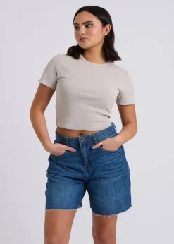 T-Shirts>Urban Bliss Washed Ribbed Tee Natural