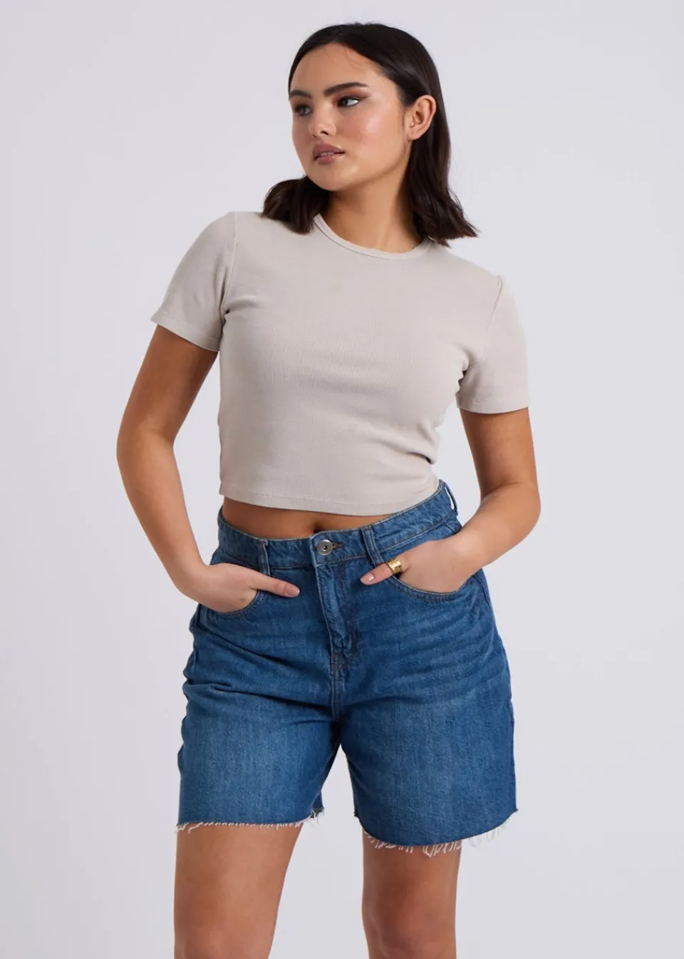 T-Shirts>Urban Bliss Washed Ribbed Tee Natural