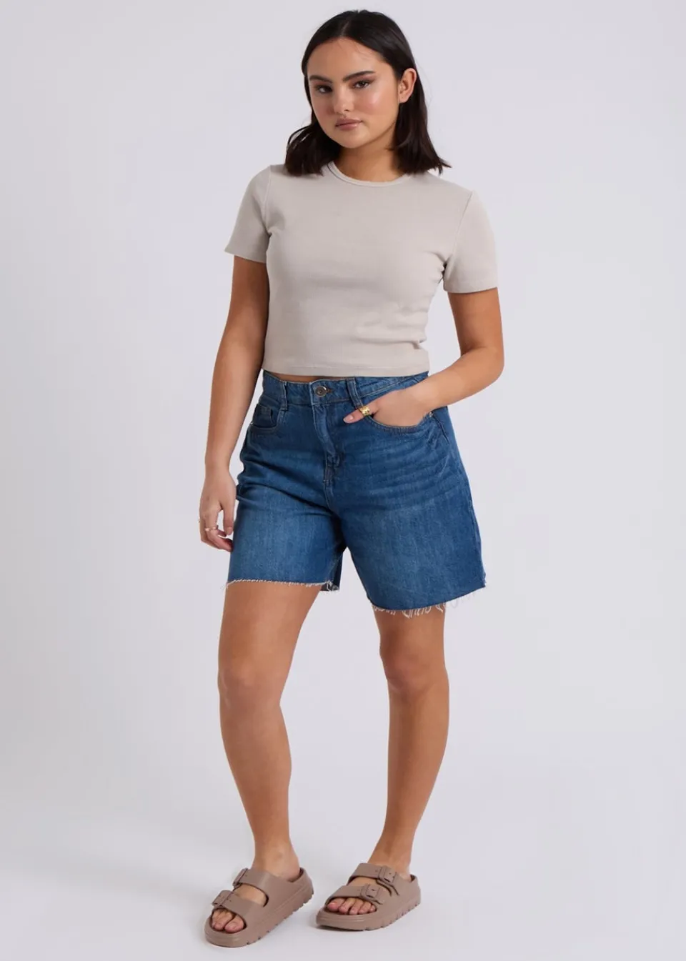 T-Shirts>Urban Bliss Washed Ribbed Tee Natural