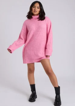 Knitwear>Urban Bliss Pink Mini Roll Neck Dress