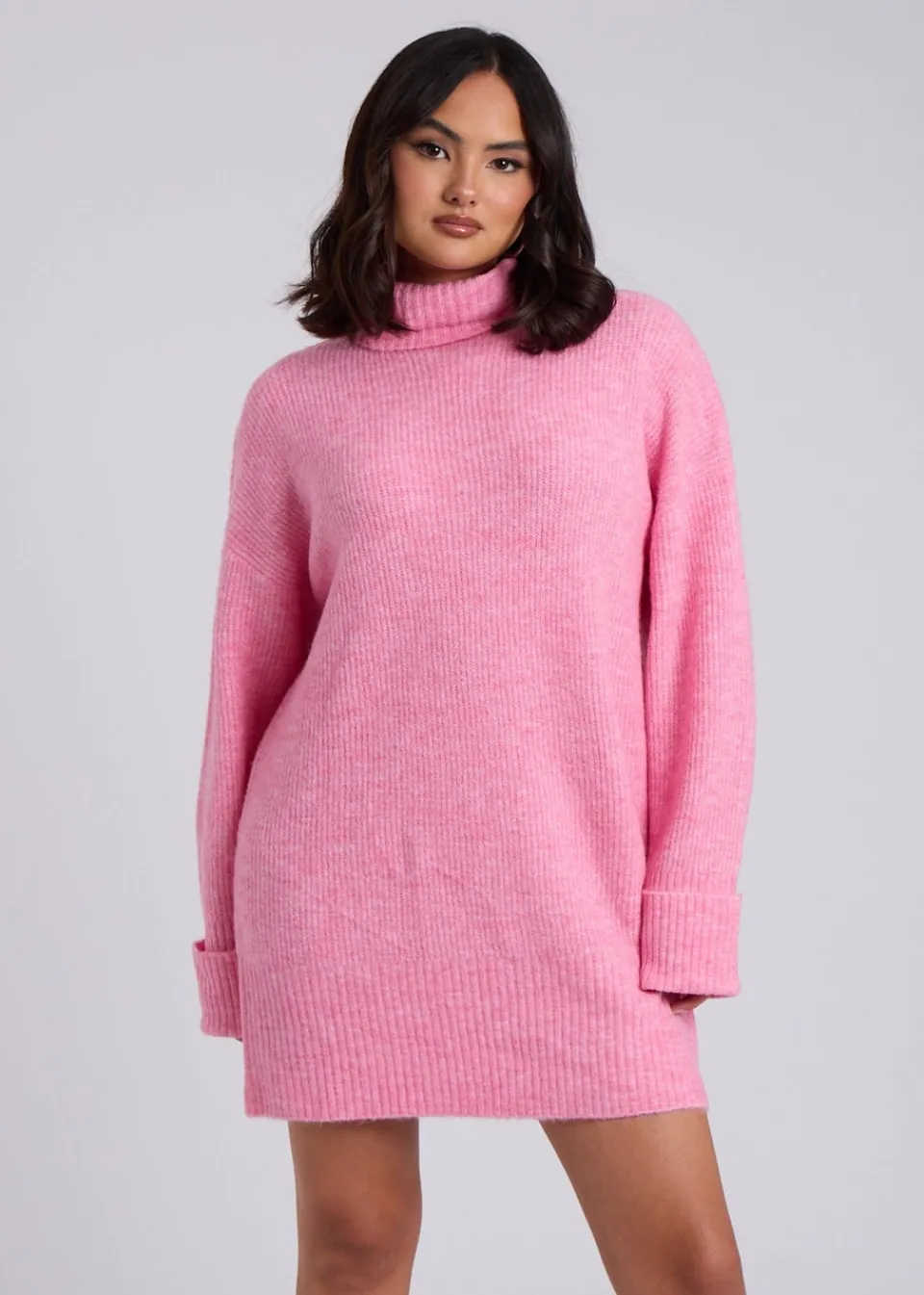 Knitwear>Urban Bliss Pink Mini Roll Neck Dress