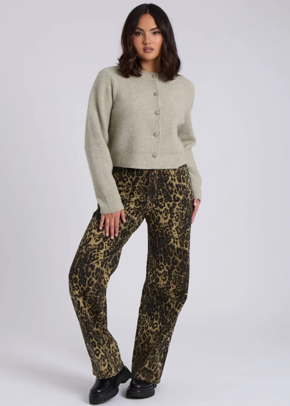 Knitwear>Urban Bliss Sage Floral Button Cardigan