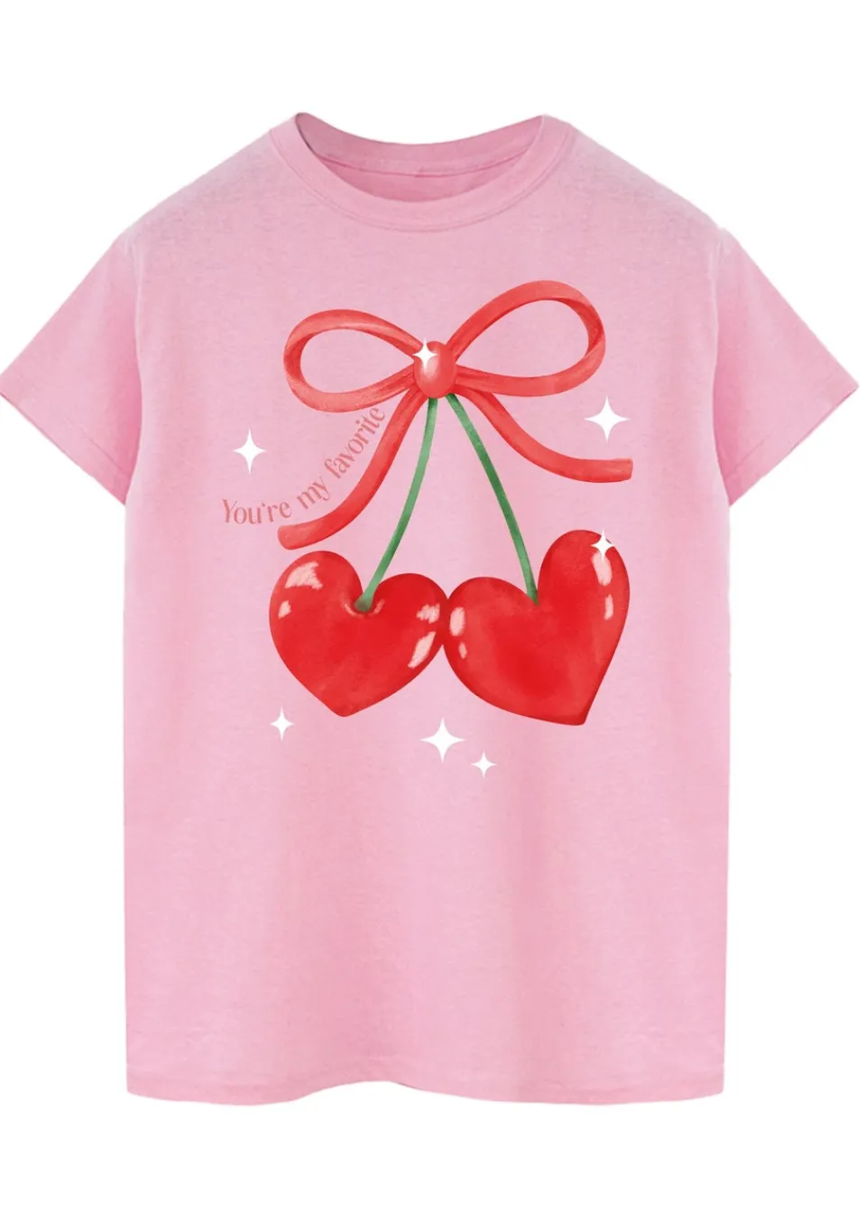 T-Shirts>Brands In Valentine's Day Cherry Hearts Pink Boyfriend Fit T-Shirt