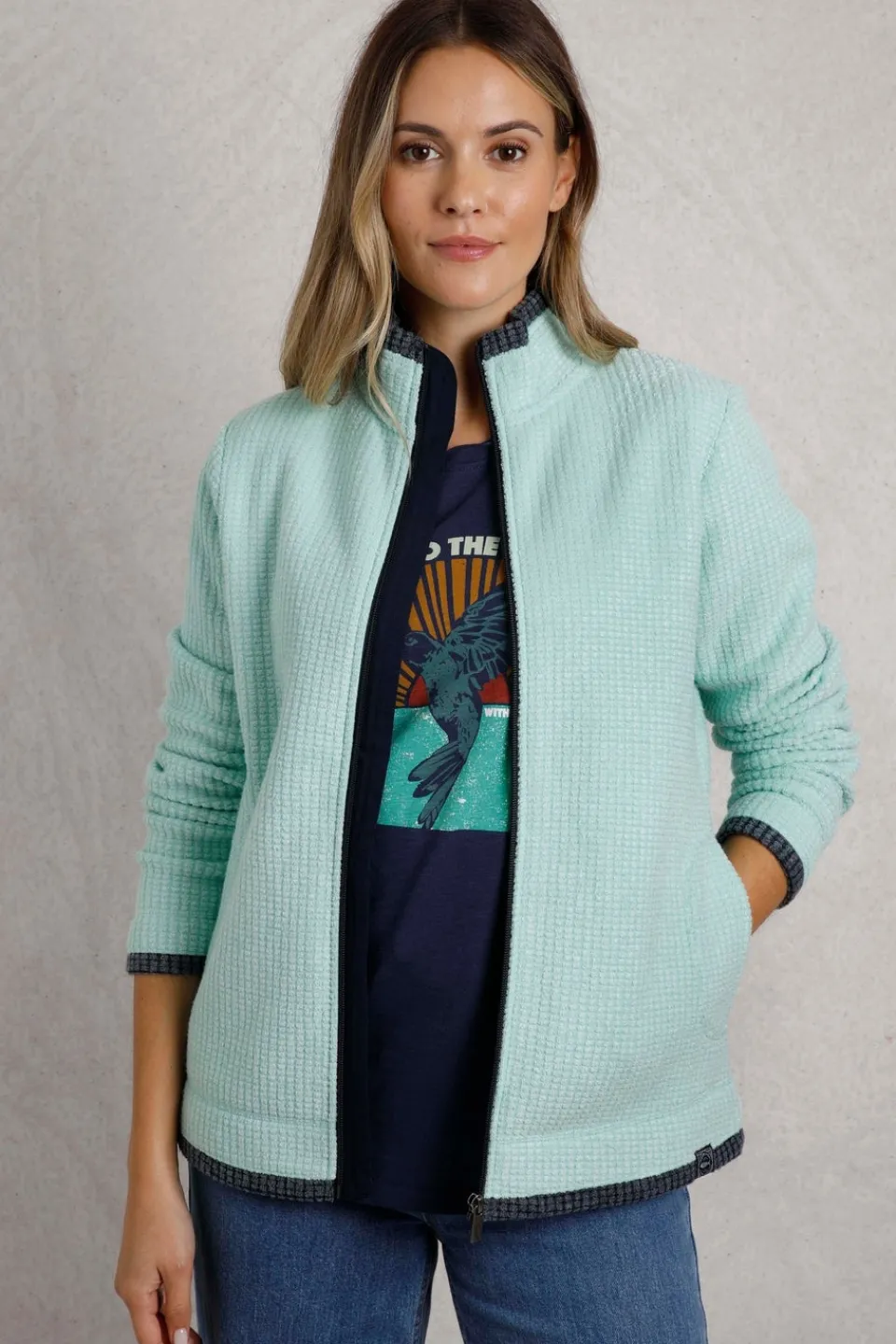 Coats & Jackets>Weird Fish Aqua Ariana Full Zip Grid Fleece