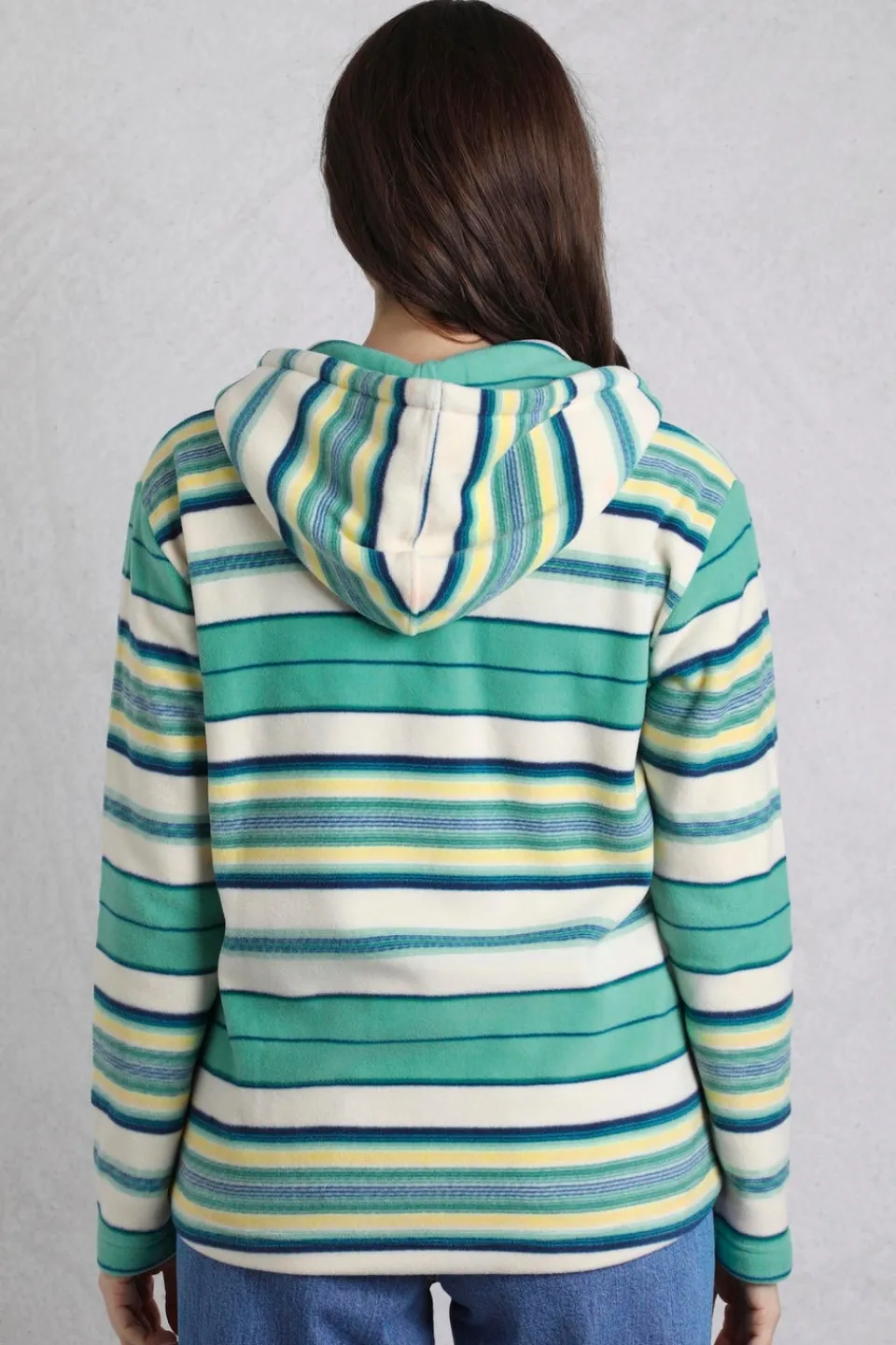 Tops>Weird Fish Aqua Lana 1/4 Zip Stripe Microfleece Hoodie