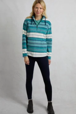 Tops>Weird Fish Blue Lana 1/4 Zip Stripe Microfleece Hoodie