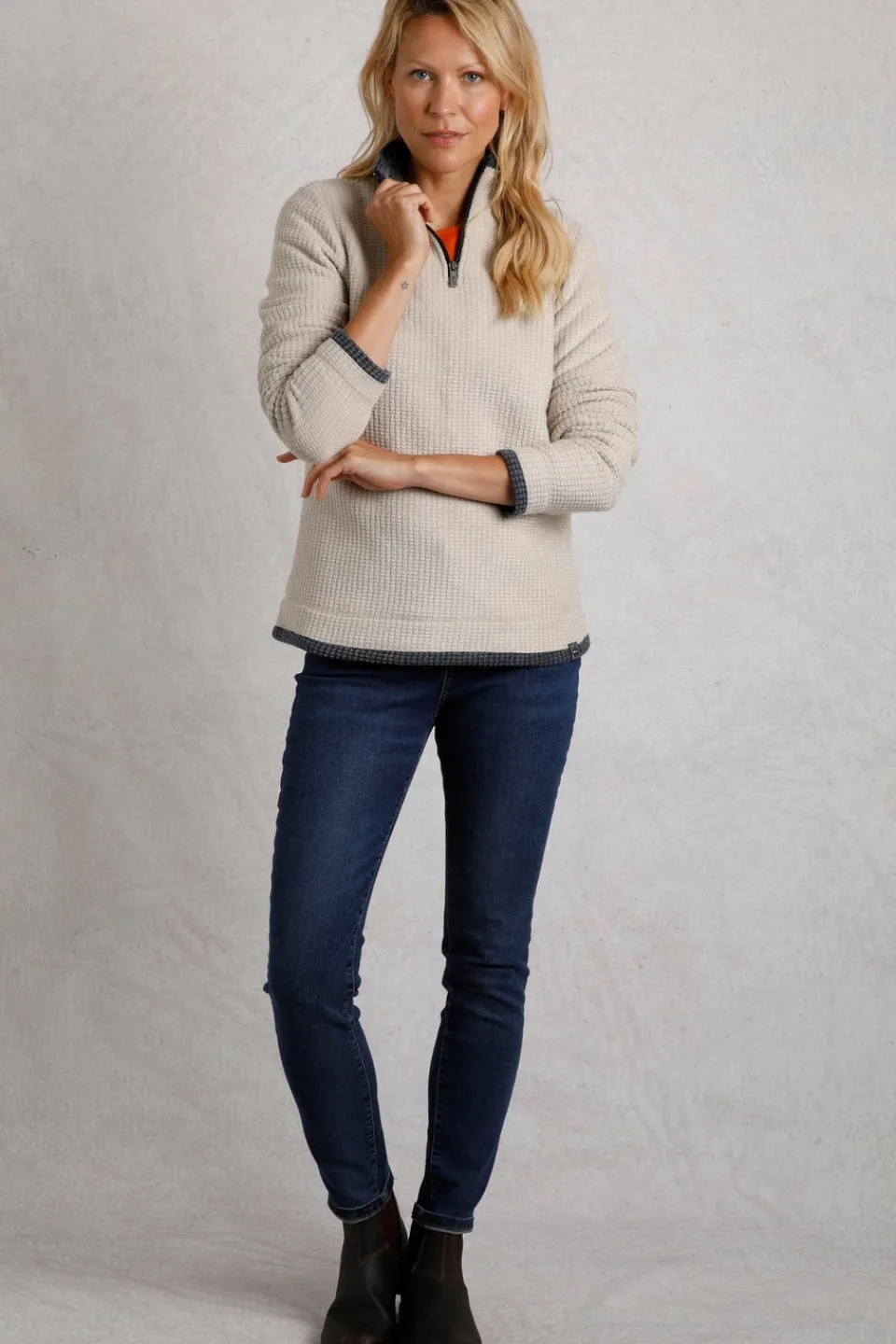 Coats & Jackets>Weird Fish Cream Beye 1/4 Zip Grid Fleece