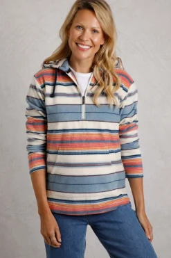 Loungewear>Weird Fish Cream Lana 1/4 Zip Stripe Microfleece Hoodie