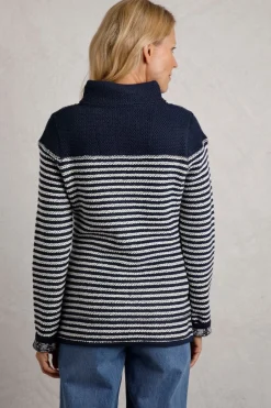 Tops>Weird Fish Navy Juliet 1/4 Zip Stripe Macaroni
