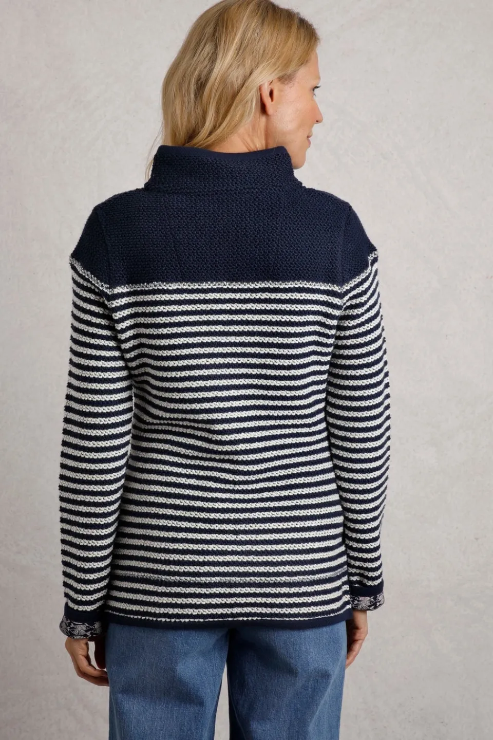 Tops>Weird Fish Navy Juliet 1/4 Zip Stripe Macaroni