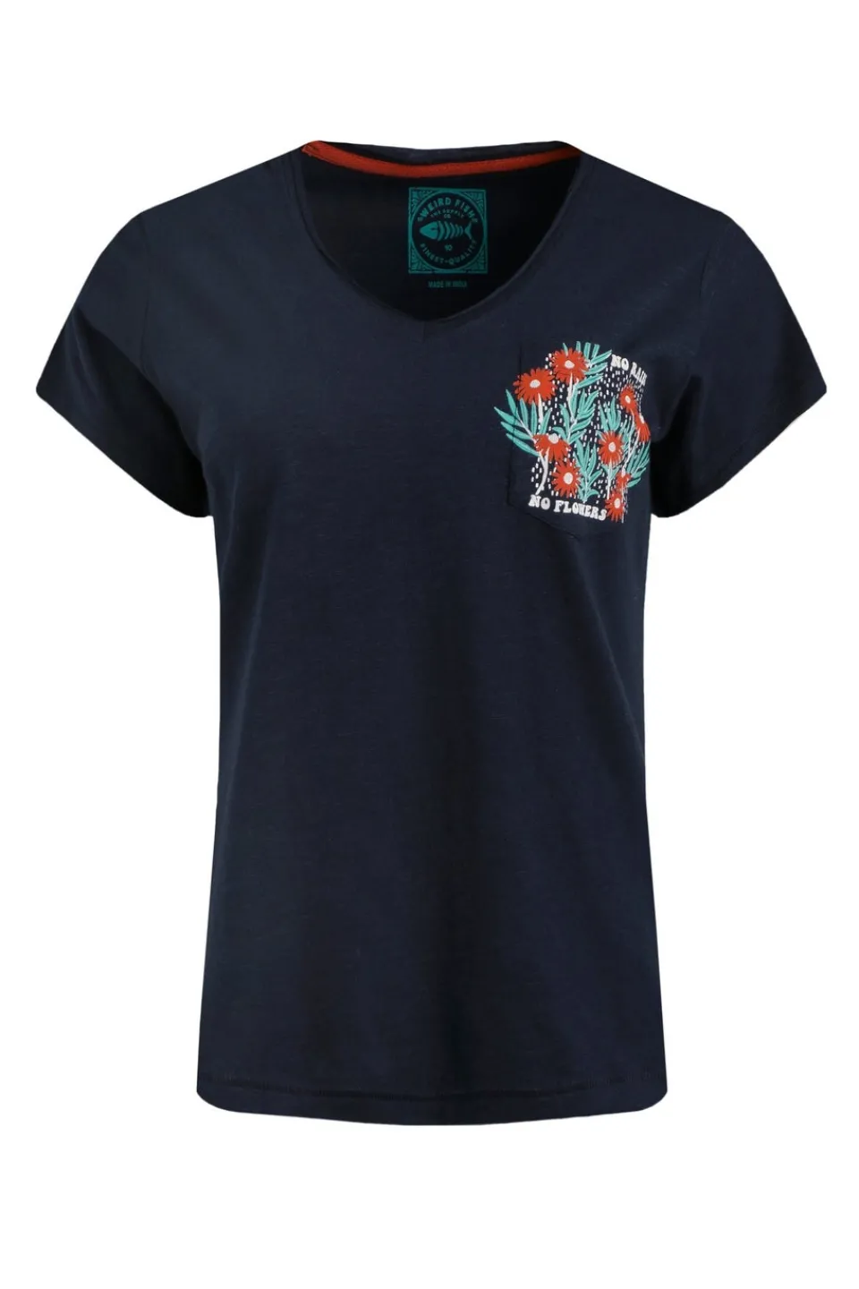 T-Shirts>Weird Fish Navy No Rain No Flowers Slub Pocket T-Shirt
