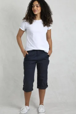 Trousers>Weird Fish Navy Salena 3/4 Length Trousers