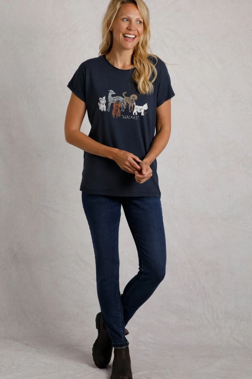 T-Shirts>Weird Fish Navy Walkies Slub T-Shirt