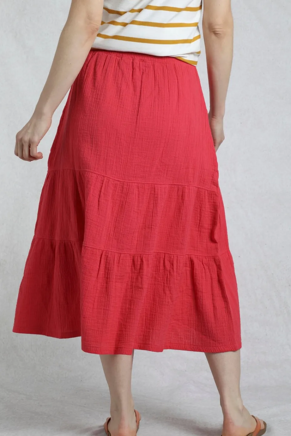 Skirts>Weird Fish Red Lathika Tiered Midi Skirt