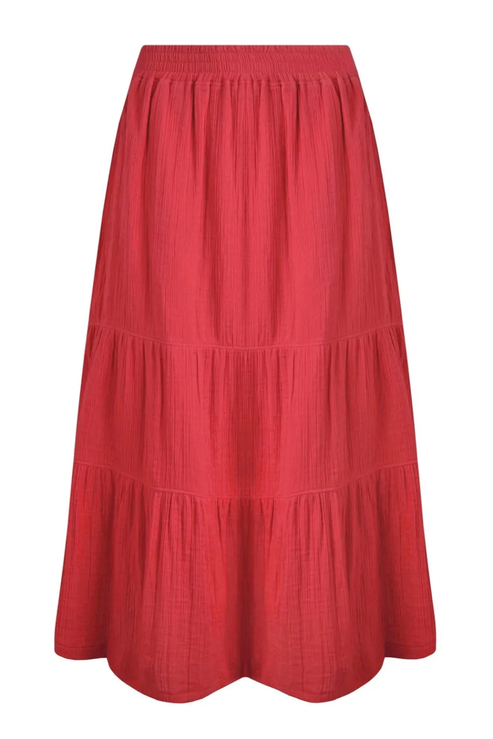 Skirts>Weird Fish Red Lathika Tiered Midi Skirt